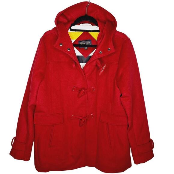 Pendleton Rosyln Women's XL Duffel Peacoat Hooded Wool Blend Coat Toggle Red - Picture 1 of 12